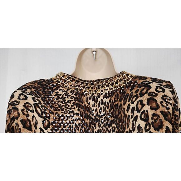 MSK Women's Full Zipper Animal Print Long Sleeve Blouse Size M Color Brown/Black - Picture 4 of 10